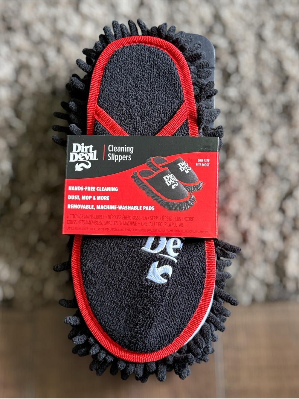 DIRT DEVIL Cleaning Slippers in Black with Red Trim ONE SIZE FITS MOST New - Picture 2 of 12